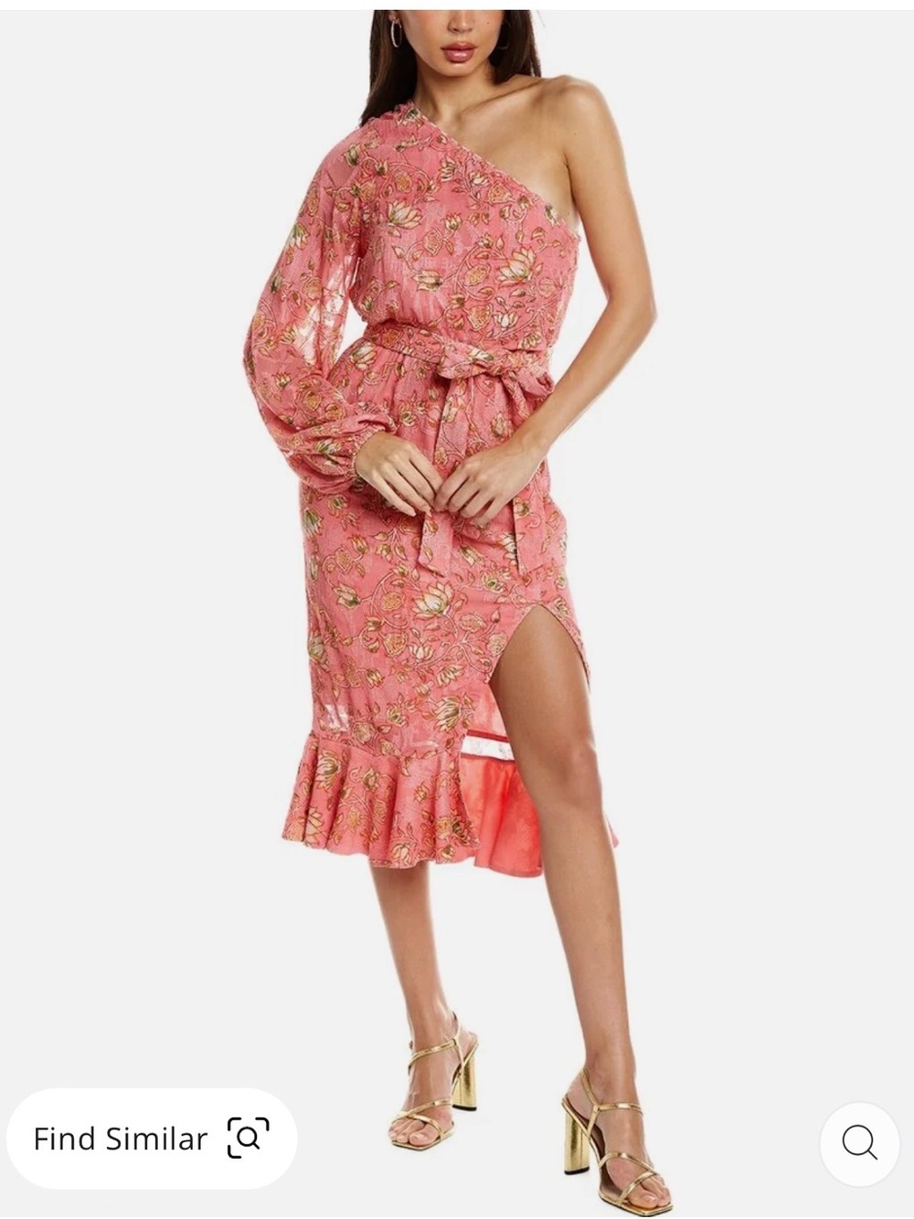 HEMANT & NANDITA Pink One-Shoulder Floral Tie-Waist Dress